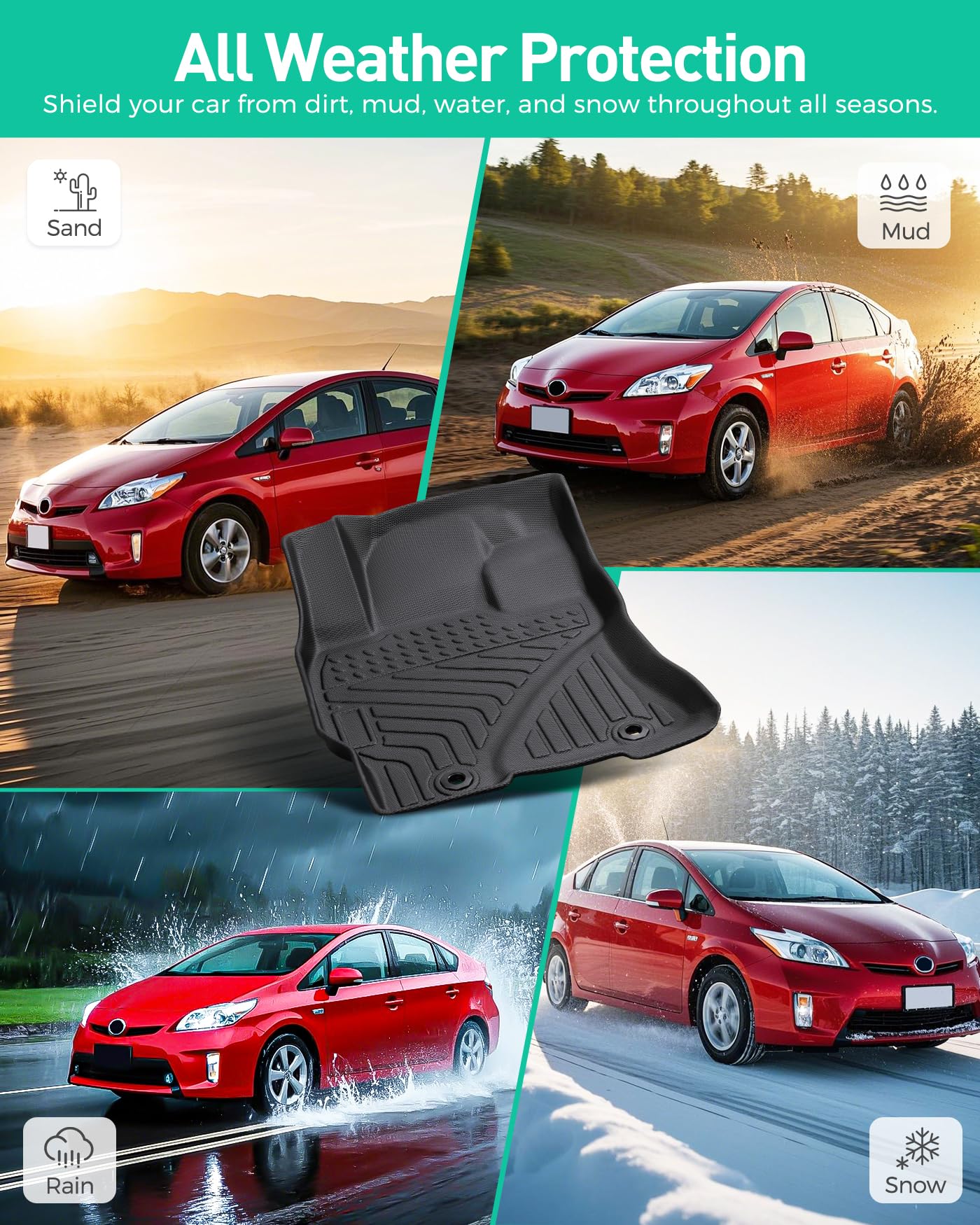 Car Floor Mats for Toyota Prius: 2004 2005 2006 2007 2008 2009 All Weather Accessories for Prius 2004-2009 Black Cargo Liner 4PCS Carpet Cutsom Fit for Toyota Prius 04-09 Automotive TPE Floormats
