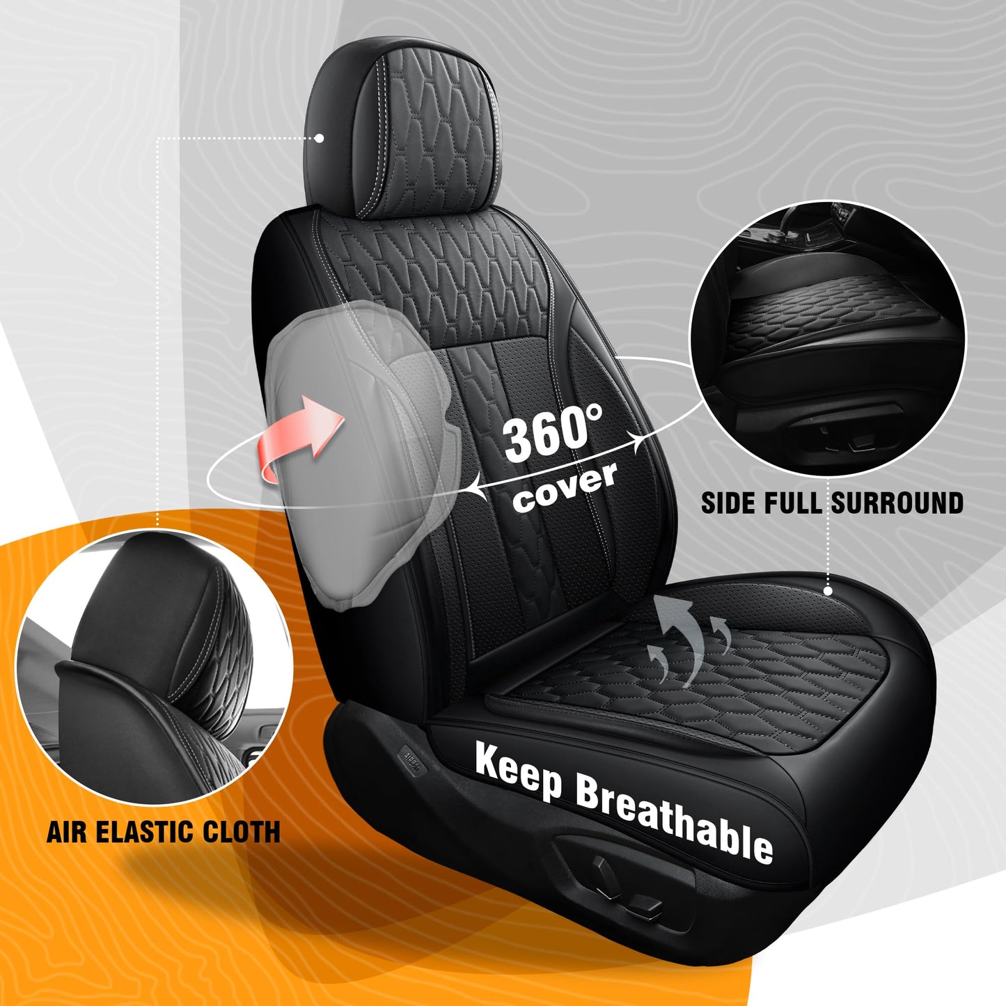 yotruth Car Seat Covers Full Set, Waterproof and Breathable Nappa Leather Seat Covers for Cars, Universal Car Seat Covers Fit for Most SUV Truck Sedan