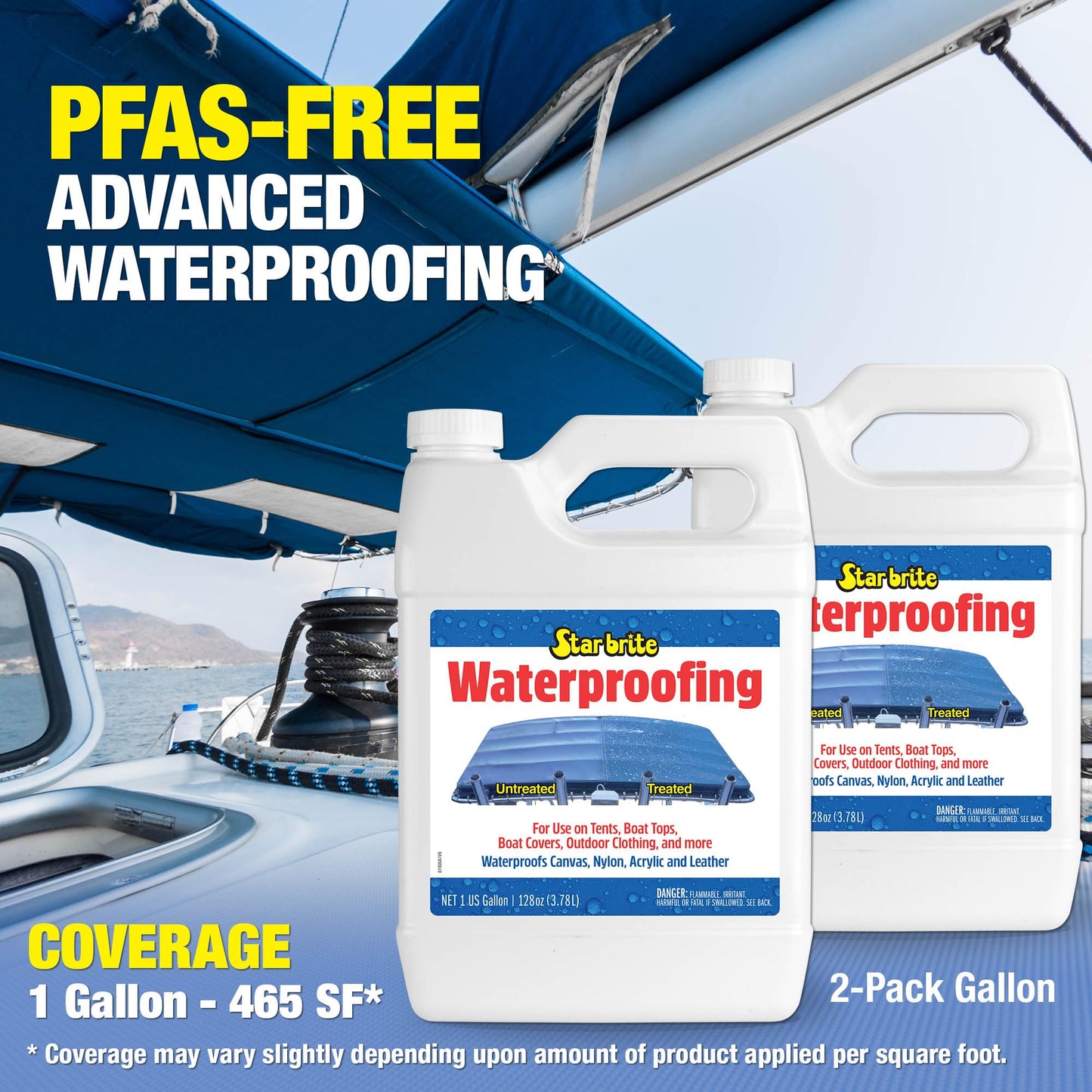 STAR BRITE Waterproofing Spray, Waterproofer + Stain Repellent for Boat Covers, Car Covers, Bimini Tops, Tents, Jackets, Backpacks, Boots, Awnings, Patio Covers & More - Gallon 2 Pack
