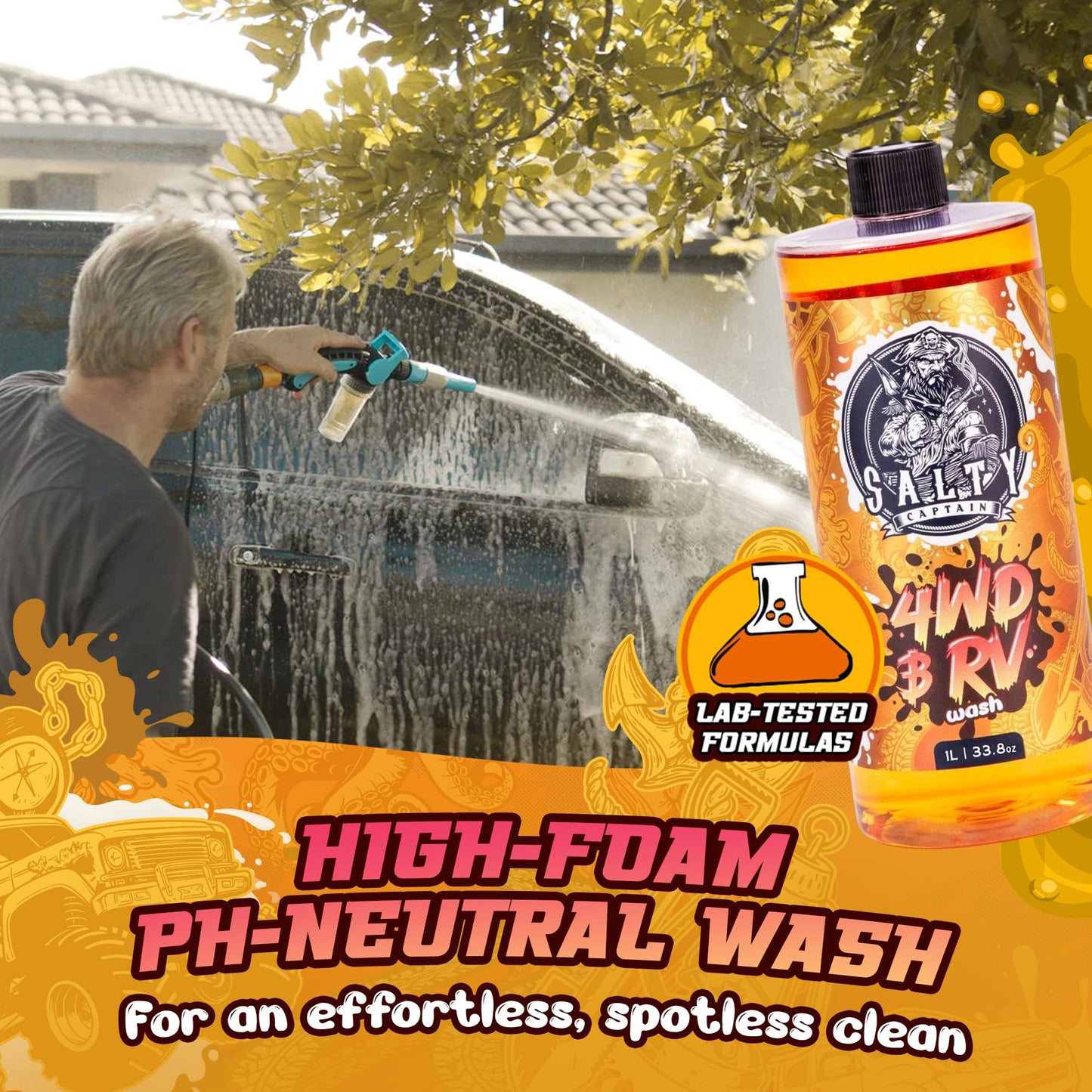 Salty Captain Mega 20-Piece DIY 4WD Cleaning Kit – All-in-One Car Detailing Kit with 2x Buckets, Towels, Brushes & 6x Cleaning Fluids – Foam Blaster compatible with Garden Hose – Premium Quality