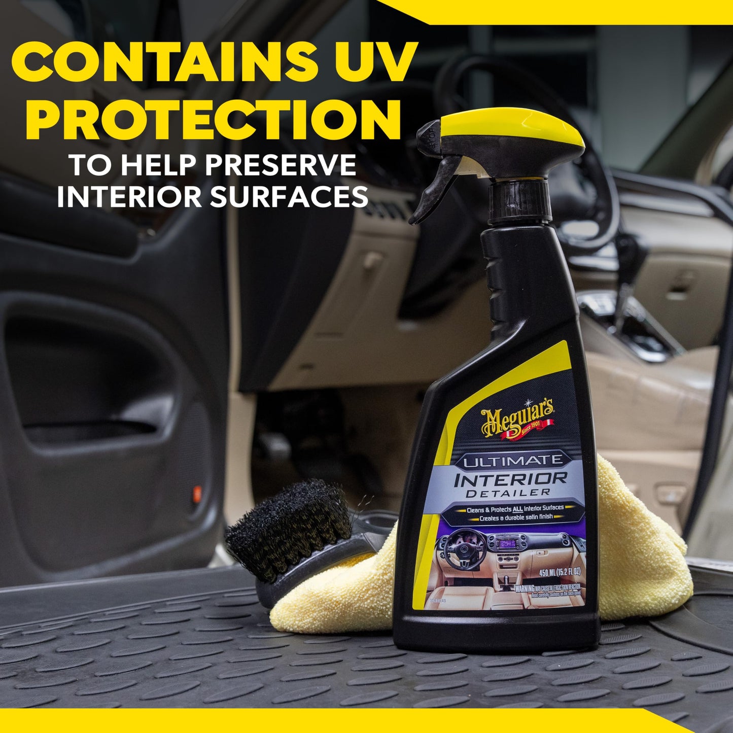 Meguiar's G16216 Ultimate Interior Detailer, Protects Interior Surfaces from Dirt and Grime, Leaves Your Surfaces Protected from UV Rays and Giving It a Lasting Finish, 15.2 Oz Spray Bottle
