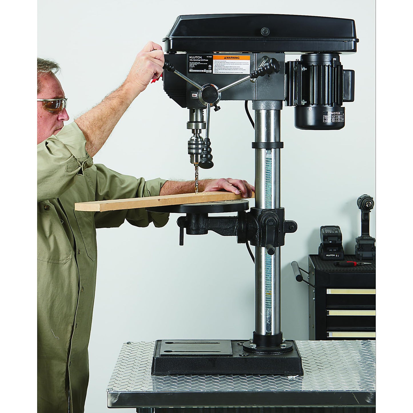 Klutch 13in. Benchtop Drill Press, 3/4 HP, 120 Volts, 5/8in. Chuck w/1in. Drilling Capacity, 45° Table Tilt