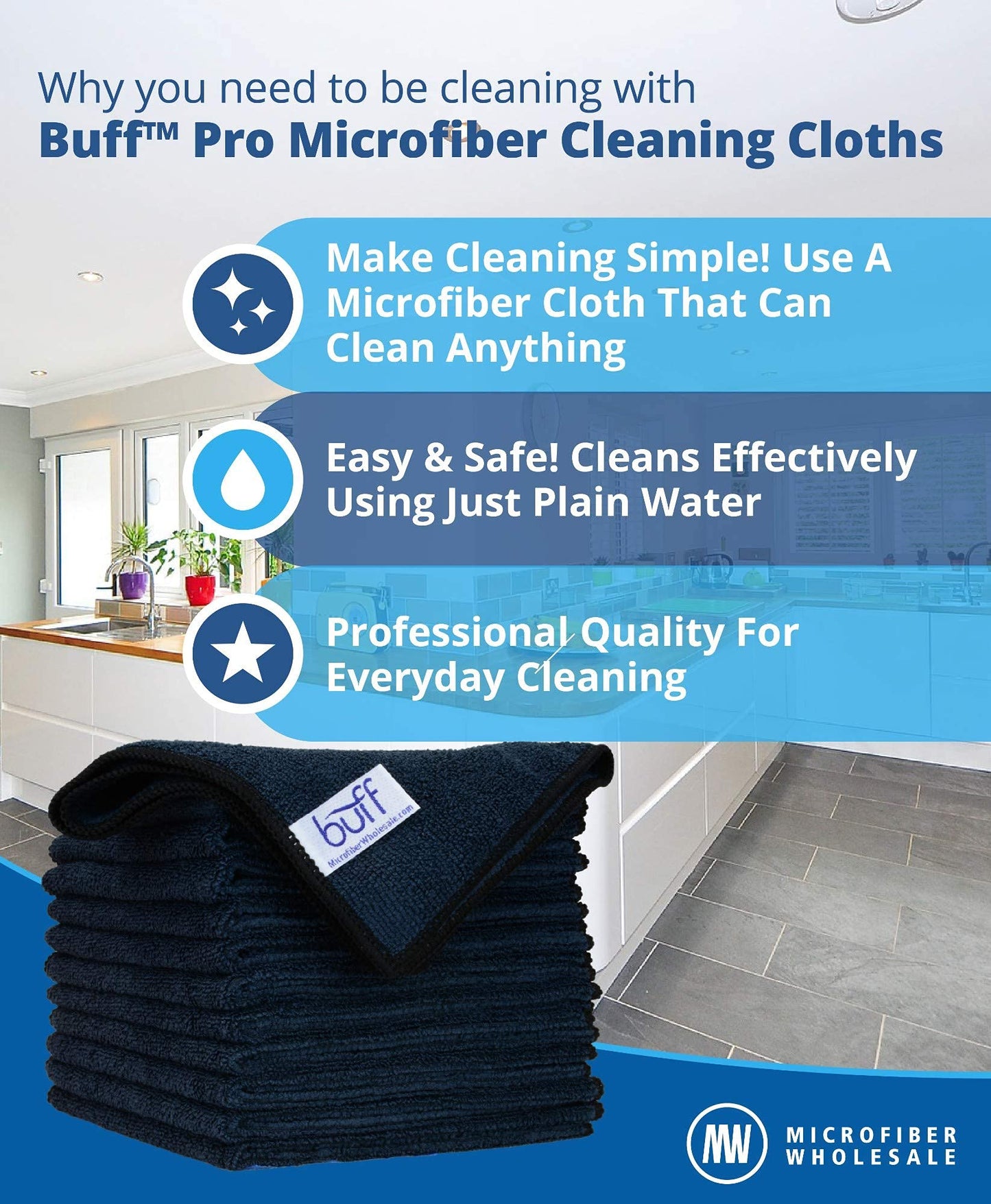 MW Pro Bulk Microfiber Cleaning Cloths Wholesale | Black - Case: 384 Quantity | Size 12" x 12" | Premium Microfiber Towels for Cleaning Glass, Kitchens, Bathrooms, Automotive…