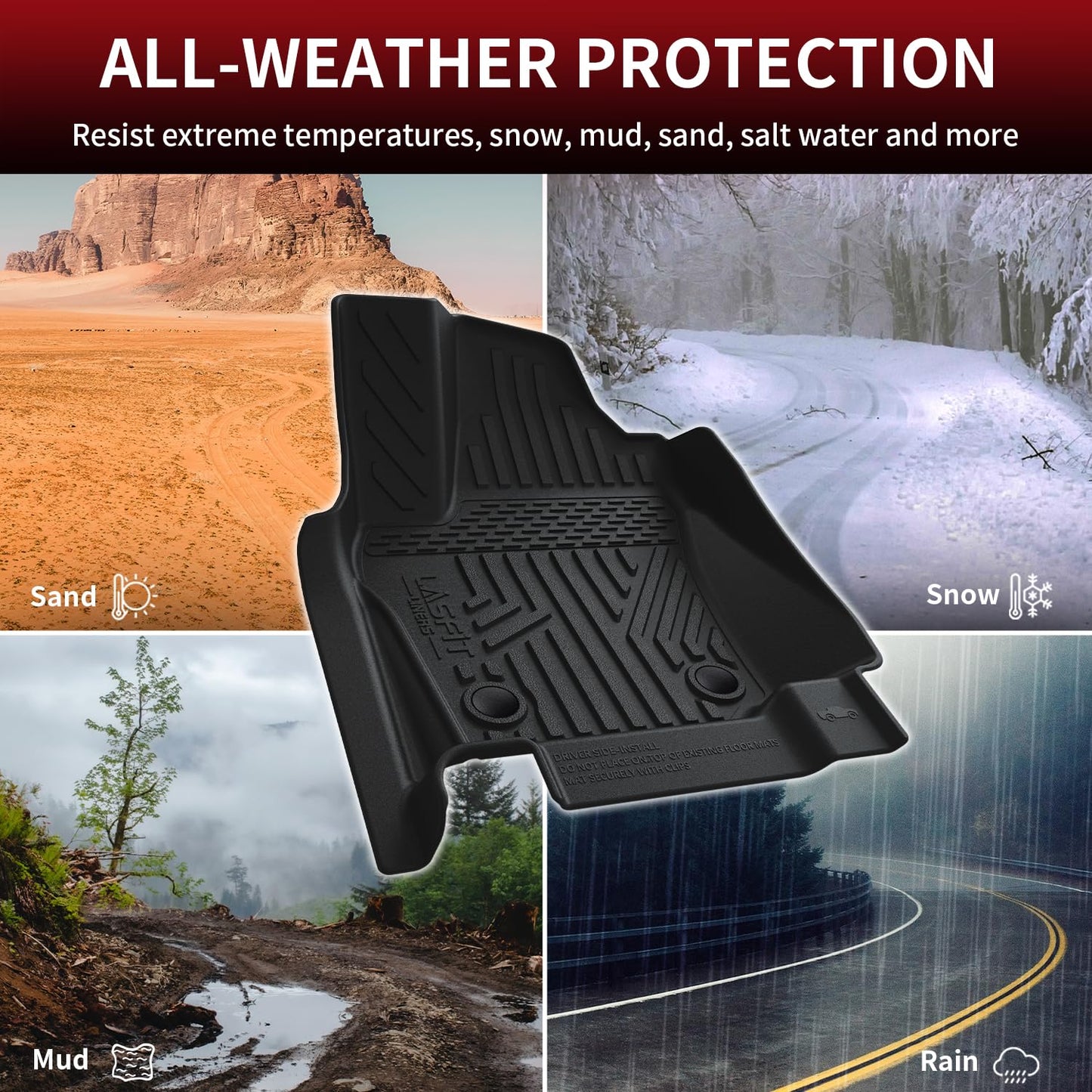 LASFIT Floor Mats for Toyota Tacoma 2024 2025 2026 Double Cab Auto Trans (Not fit Hybrid) All Weather Floor Liner for Tacoma TRD/SR/SR5/limited TPE Custom Fit Car Mats Front&Rear 2 Row Mats