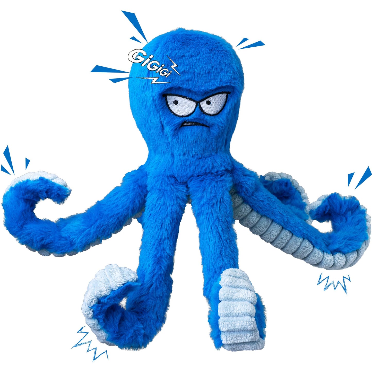 LEGEND SANDY Tough Dog Toys, Stuffed Chew Large Dog Toys to Keep Them Busy, Interactive Squeaky Tug of War Doggie Toy, Crinkle Blue Octopus
