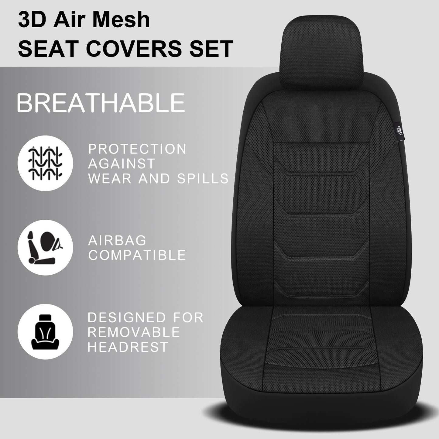 Pariiaotin 3D Air Mesh Car Seat Cover Full Sets Washable and Breathable Premium Cloth Automotive Vehicle Seat Covers for Cars Interior, Universal Fit for Most Cars, Sedan, Truck, SUV(Black)