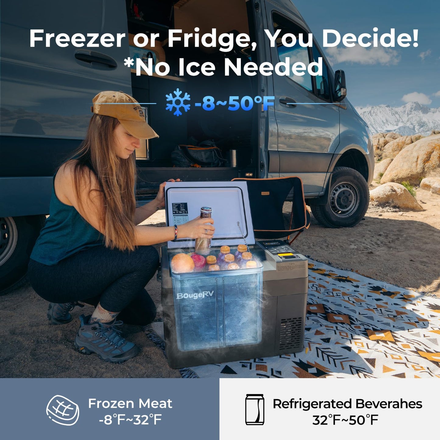 BougeRV 12 Volt Refrigerator, CRPRO 30 Quart 12V Car Fridge, Portable Freezer (-8℉~50℉), Compressor Electric Cooler with 12V/24 DC, 110-240 AC for Outdoor Camping Overlanding Truck RV SUV Van