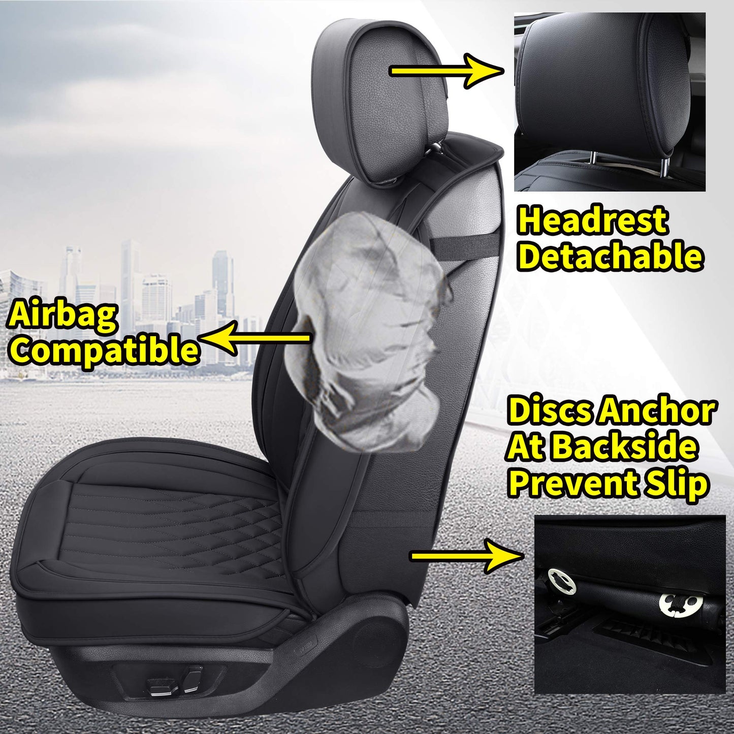 Aierxuan 5pcs Car Seat Covers Full Set with Waterproof Leather, Airbag Compatible Automotive Vehicle Cushion Cover Universal fit for Most Cars (Black)
