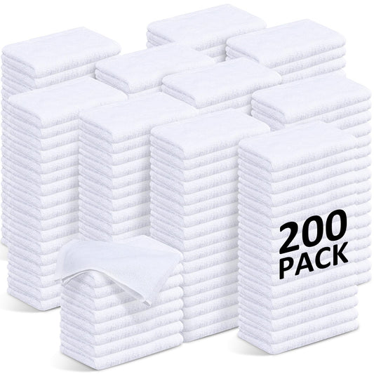 Preboun 200 Pack Cotton Terry Towel Bulk 14 x 18'' White Cleaning Cloths for Cleaning Bar Rags Bulk High Absorbent Multipurpose Shop Towels or Kitchen, Automotive, Garage,Home