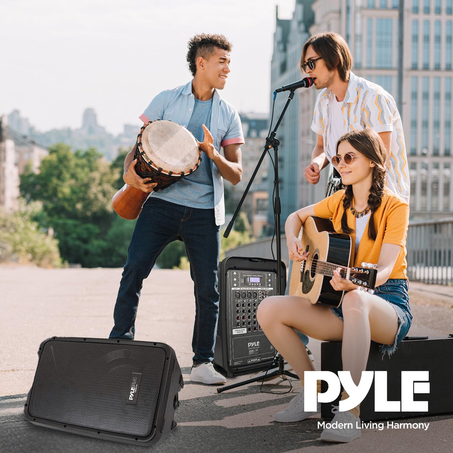 Pyle PA Speaker DJ Mixer Bundle - 300 W Portable Wireless Bluetooth Sound System w/ USB SD XLR 1/4" RCA Inputs - Dual Speaker, Mixer, Microphone, Stand, Cable - Home/Outdoor Party - PPHP28AMX,Black