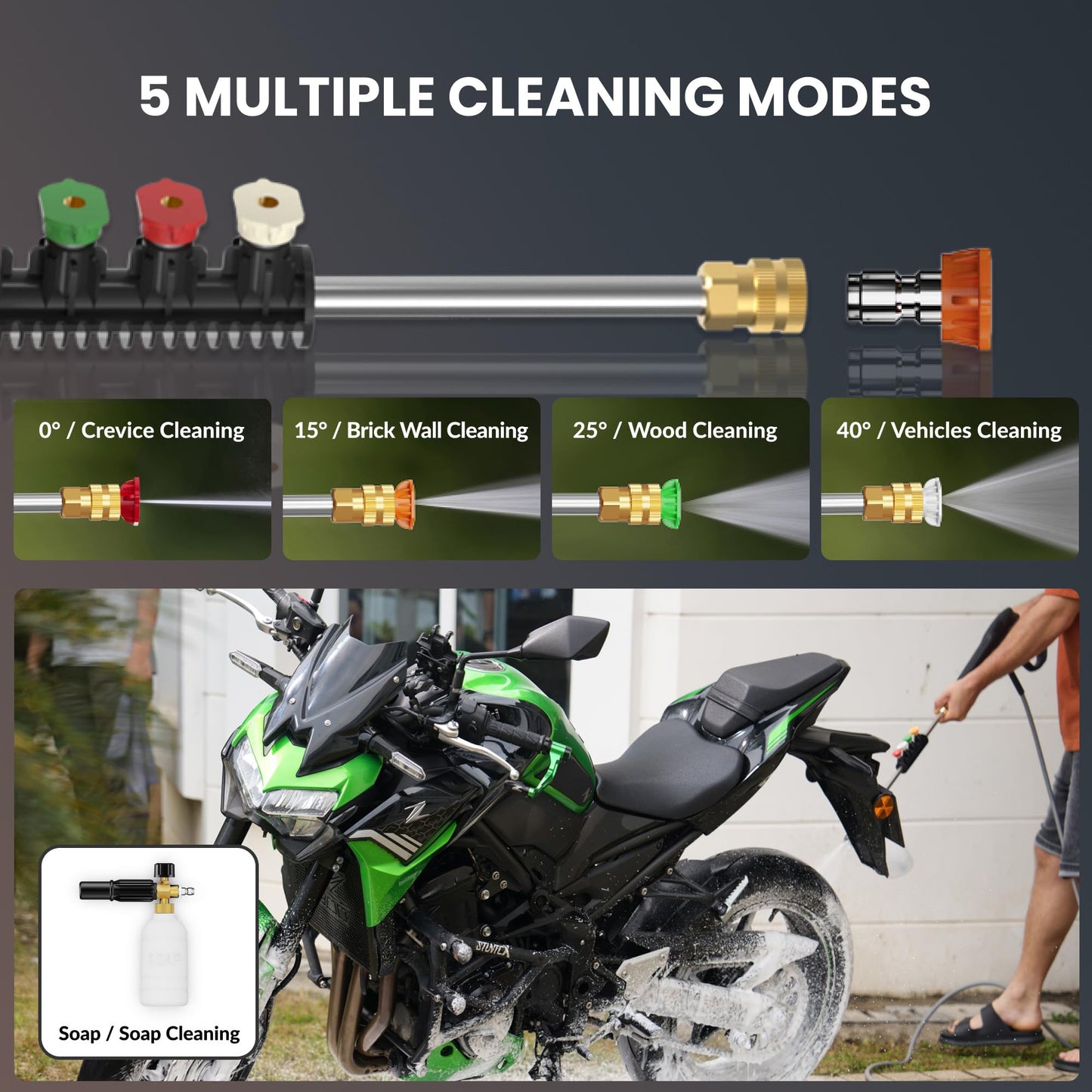 Giraffe Tools Grandfalls Pressure Washer G30B, Max 2900 PSI, 2.2 GPM, Electric Wall Mounted Pressure Washer with 100ft Black Pressure Hoses, Foam Cannon, 4-Nozzles for Car/Driveways, Dark Silver