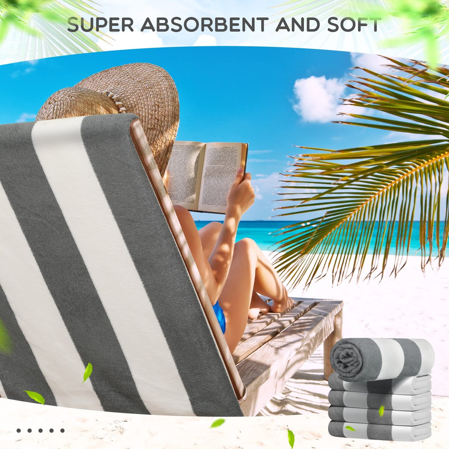 Tranqun 20 Pack Oversized Striped Beach Towels Bulk 30 x 70 Inch Quick Dry Large Beach Pool Towel Absorbent Soft Swim Towels Set for Beach Gym Hiking Pool Backpacking Bath Yoga White Grey