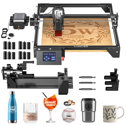 LONGER Laser Engraver Ray5 5000mW Engraver Machine with Air Assist Kit DIY CNC Laser Cutter Tool for Metal Glass Wood Working Area 15.7 "x15.7" with 4-in-1 Rotary Roller Kit