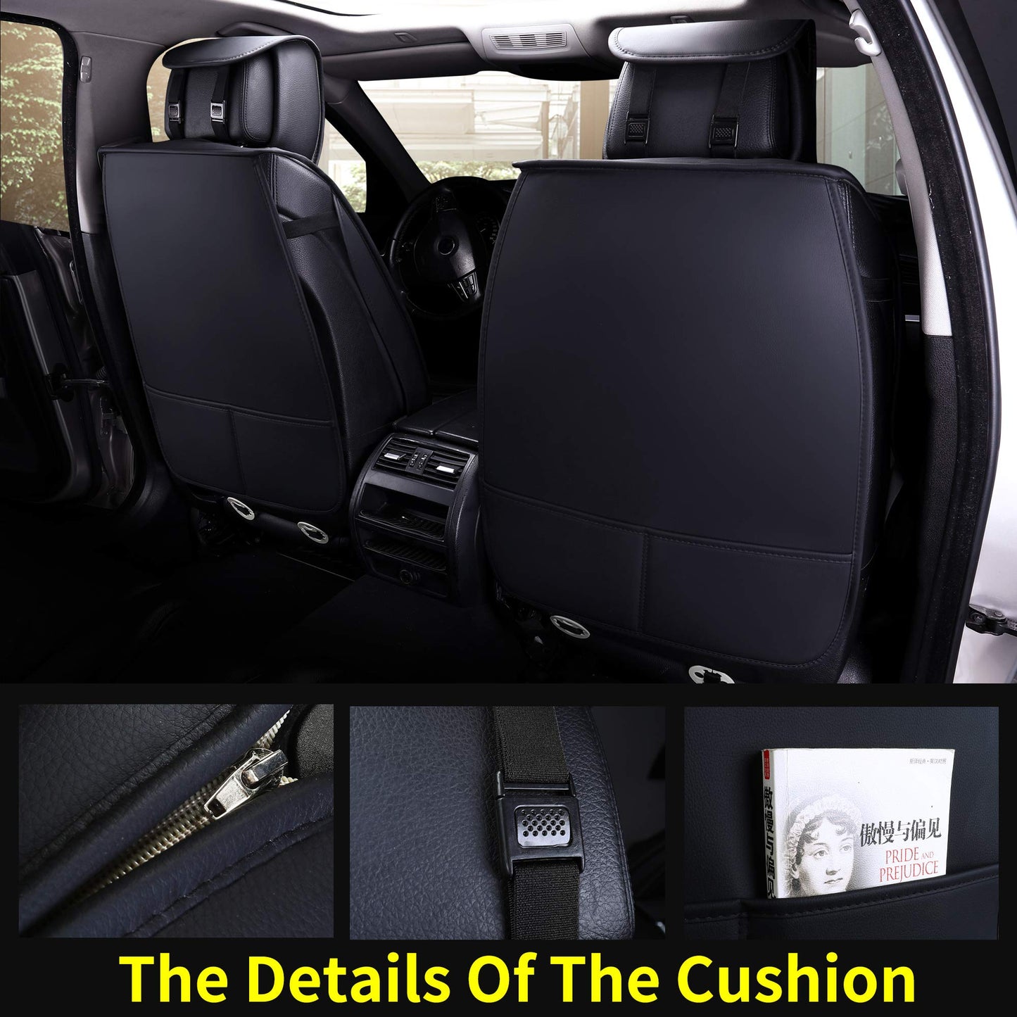 Aierxuan 5pcs Car Seat Covers Full Set with Waterproof Leather, Airbag Compatible Automotive Vehicle Cushion Cover Universal fit for Most Cars (Black)