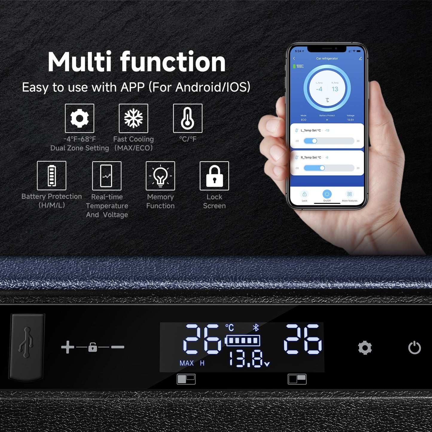 BODEGACOOLER 12 Volt Car Refrigerator, Portable Freezer, Car Fridge Dual Zone WIFI APP Control, 80 Quart(75L) -4℉-68℉Car Cooler, 12/24V DC and 100-240V AC, for Camping, Travel, RV, Outdoor