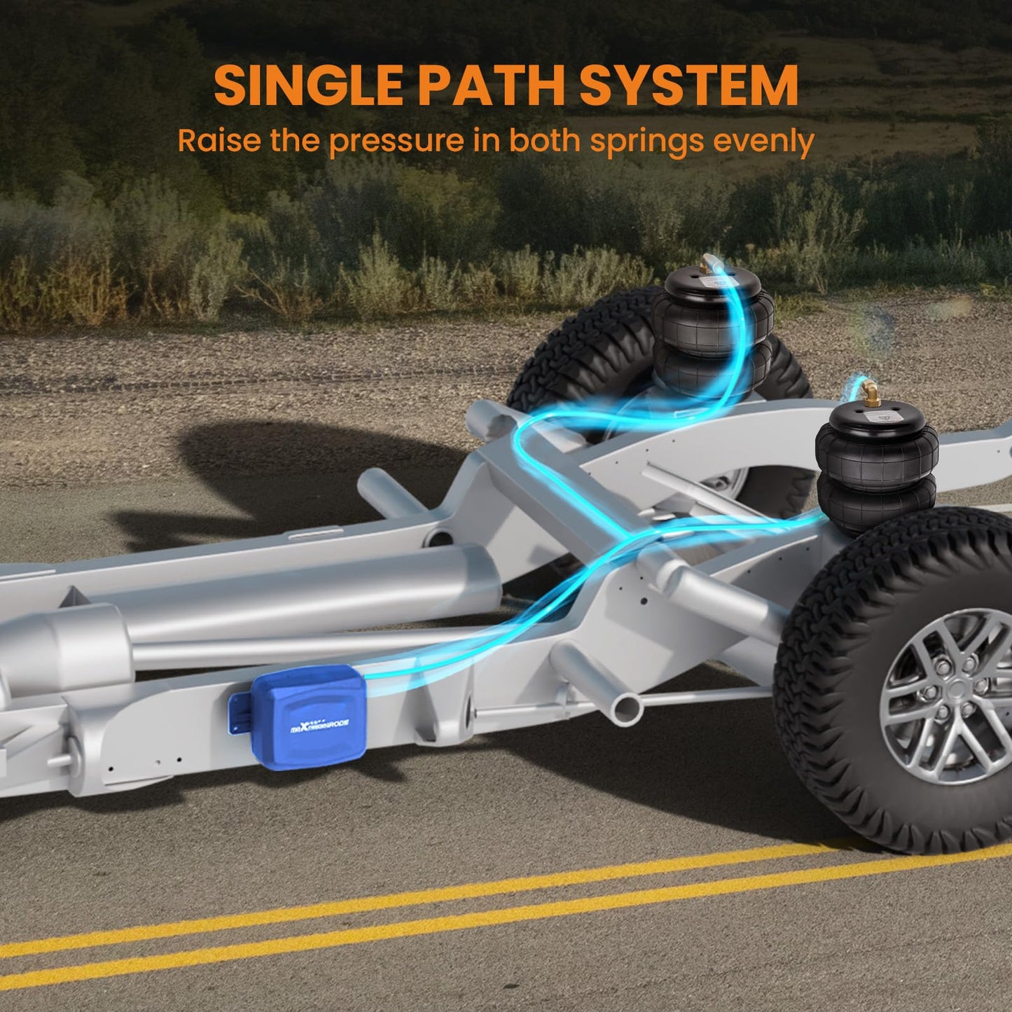 maXpeedingrods On Board Air Compressor System Universal Air Bag Compressor Kit with Gauge Air Line Fittings for Trucks Vans Blue