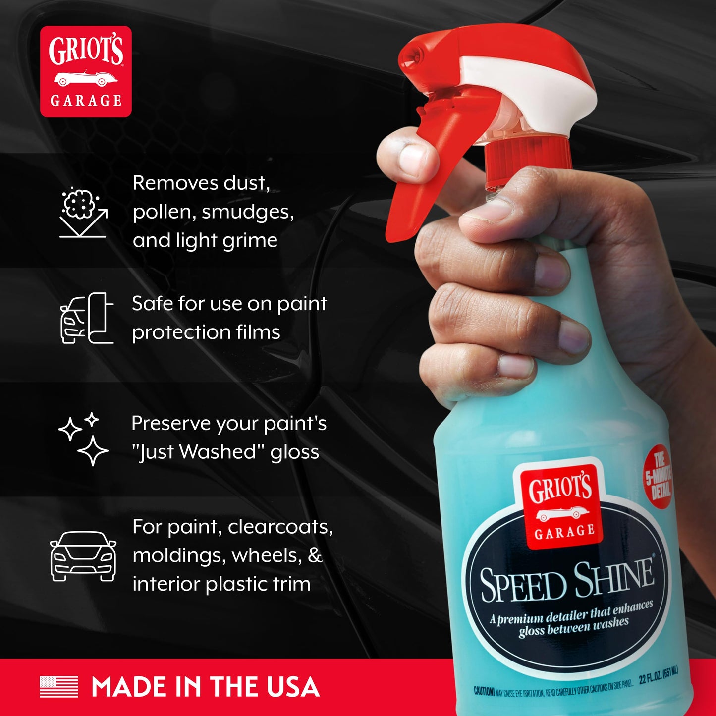 Griot's Garage Speed Shine for Car Detailing, Quick Detailer for All Exterior Surfaces, Trim and Wheels, Provides a Glossy Finish, 10950, 22 oz