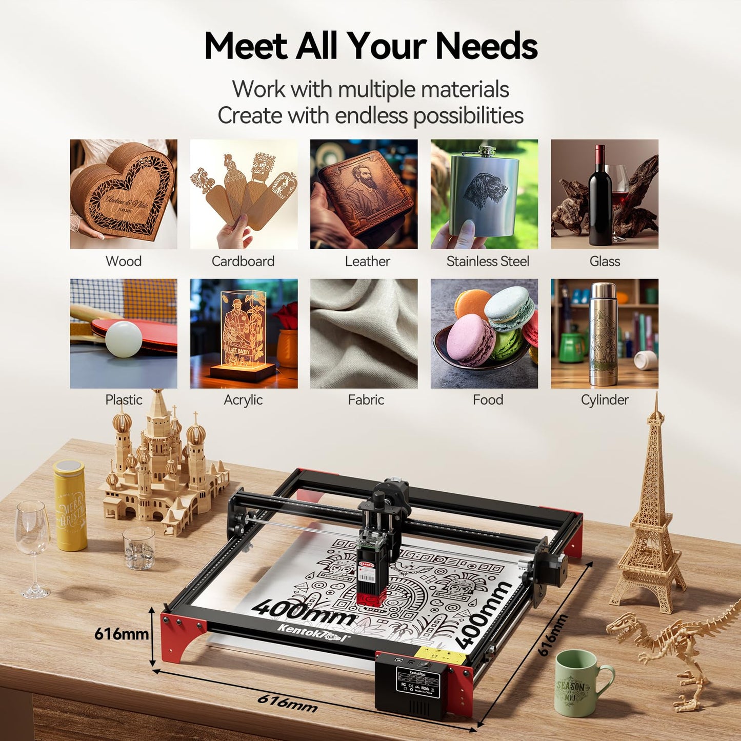 Laser Engraver, KENTOKTOOL LE400PRO 50W Laser Engraving Machine for Beginners, 5.5W Power High Precision Metal Laser Engraver and Cutter Machine for Wood, Acrylic, Leather, for Commercial and Domestic