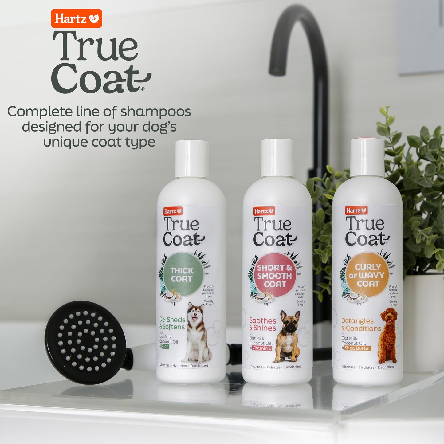 New! Hartz True Coat Thick Coat Specific Dog Shampoo, Desheds & Softens with Oat Milk, Coconut Oil & Aloe