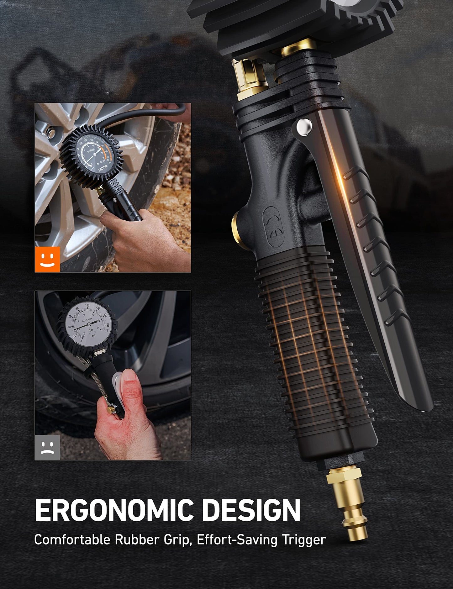 AstroAI 2025 Upgraded Tire Inflator with Pressure Gauge 230PSI - ANSI B40.1 Accurate, Large 2.6" Easy Read Glow Dial, Extra Long Rubber Hose with 360° Air Chuck, Compatible with Cars/Trucks/RV