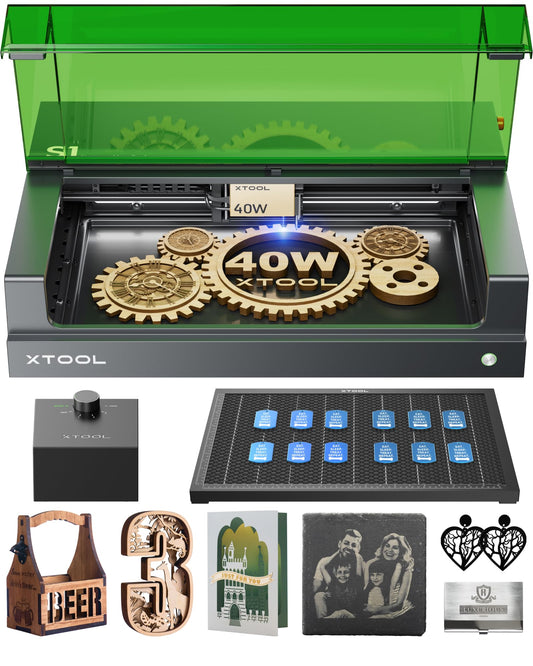 xTool S1 40W Laser Engraver and Cutter Machine with Air Assist & Honeycomb, 23.93" x 15.16" Bed Size, Beginner-Friendly, Laser Engravering Machine for Wood and Metal, Acrylic, etc. - Basic Bundle