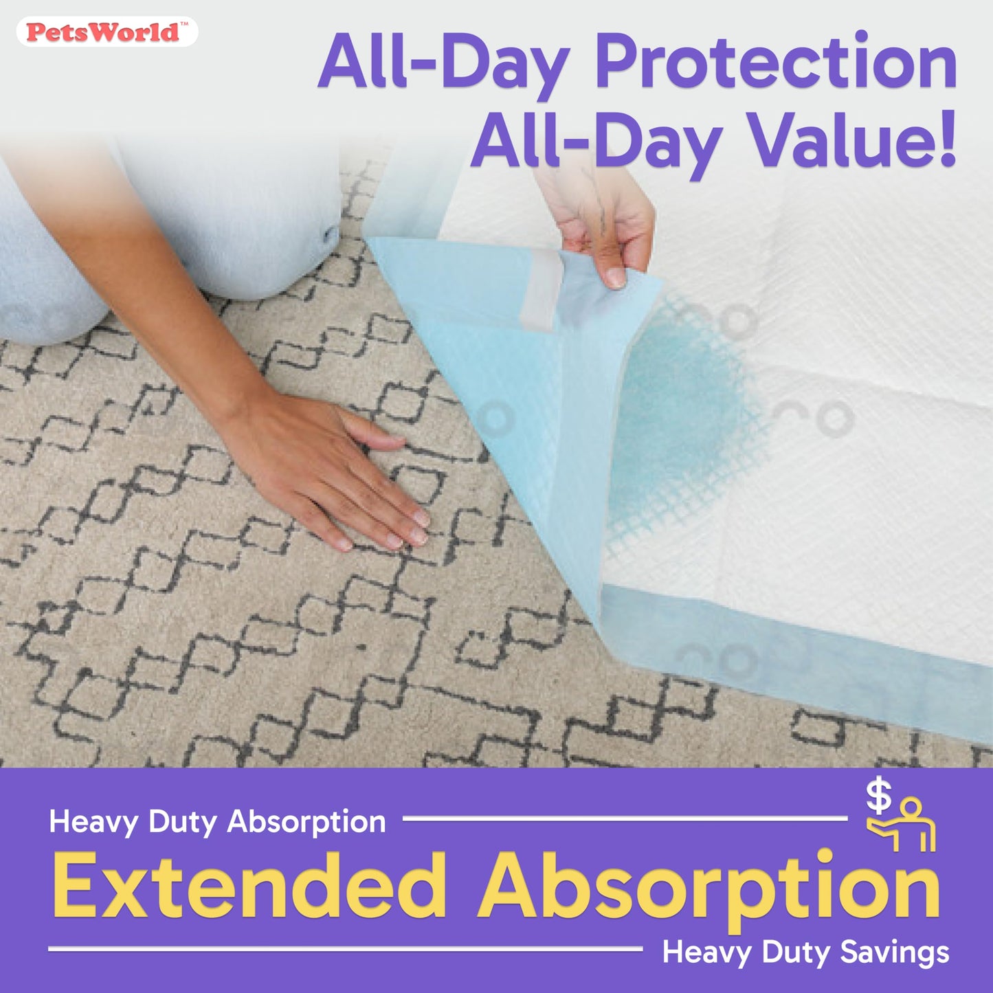 PETSWORLD Enormous Dog Training & Potty Pads, 37x54 inch - Tear Resistant with Strong Leak-Proof Backing, Optional Adhesive Tape, 50 Count