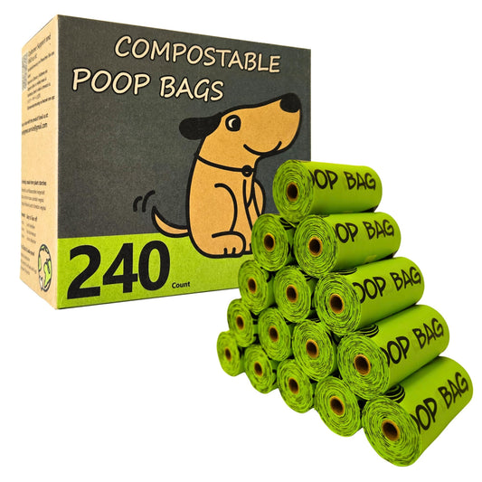 moonygreen Certified Compostable Dog Poop Bag Rolls, Landfill friendly Doggie Poop Bags, Vegetable-Based, ASTM D6400, Unscented, Extra Thick, Leak Proof, Size 9 x 13 Inches, Refills 240 Counts