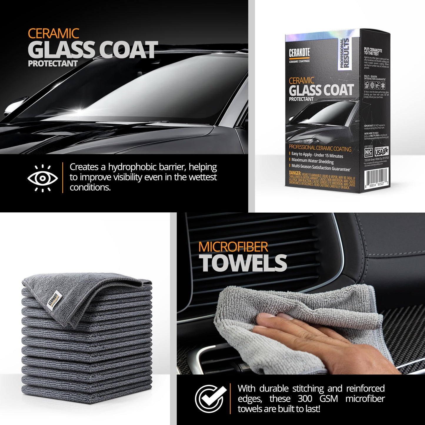 CERAKOTE Fully Covered Bundle - Complete Car Care with Rapid Ceramic Paint Sealant, Interior Detailer, Tire Coat, Glass Protectant, High Foam Vehicle Shampoo