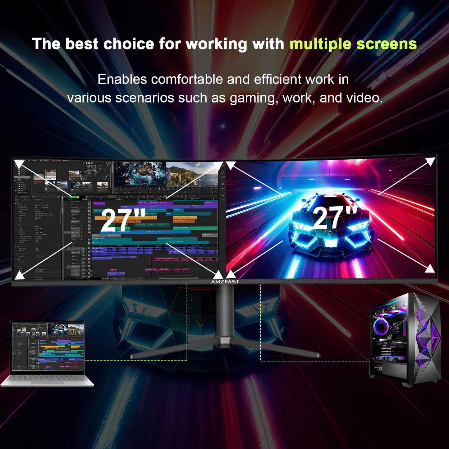 Amzfast 49 Inch Curved Monitor 120Hz DQHD 5120x1440p Ultrawide Gaming Monitor, 120% sRGB, 3000:1, 1ms, HDR, Adaptive Sync, PIP/PBP, Low Blue Light, HDMI 2.0/DP 1.4, VESA 75x75, AMZG49C7U