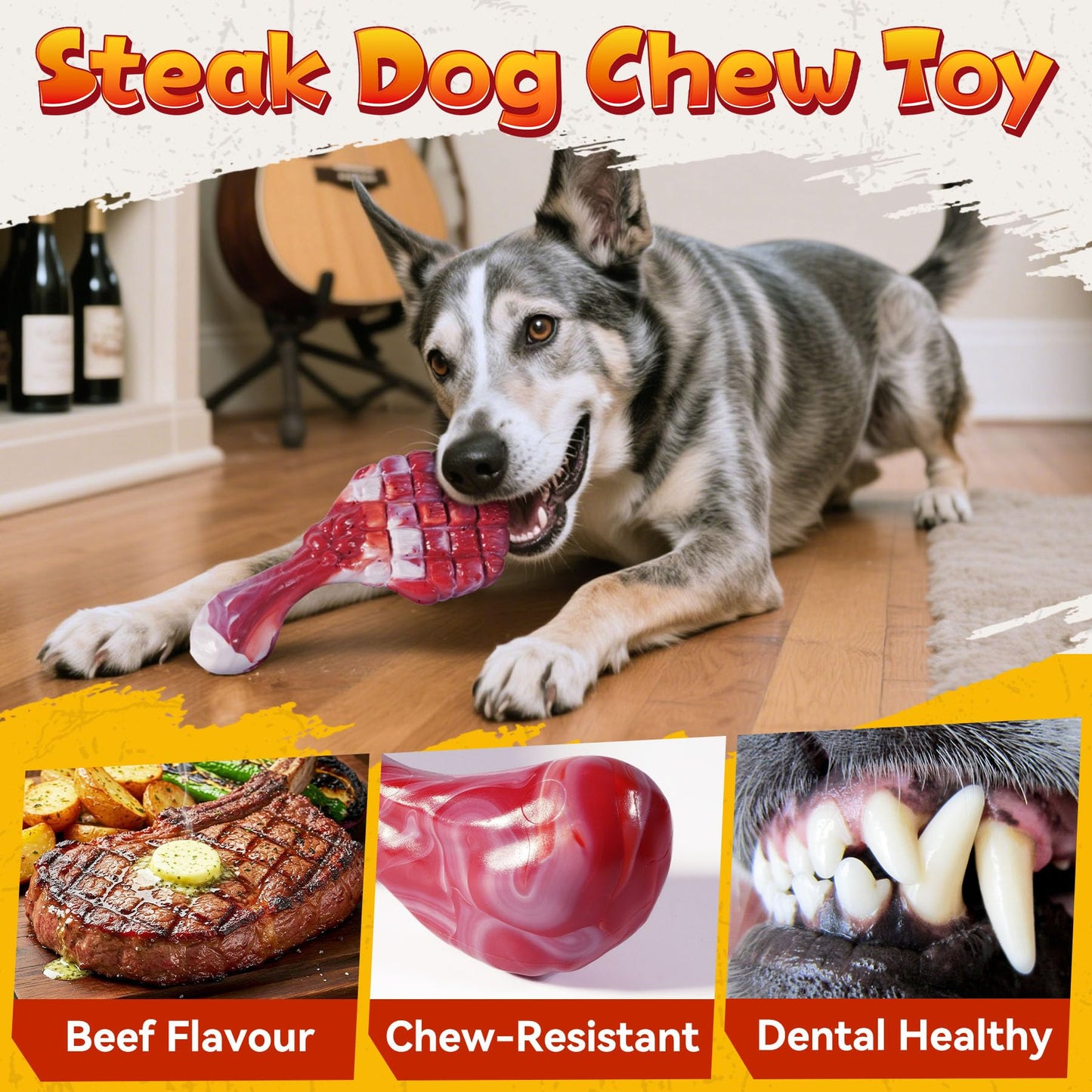 KIPRITII Heavy - Duty Dog Chew Toys for Aggressive Chewers – 6 Pack Tough Dog Toys Include Indestructible Chew Bone, Interactive Tug Toys & Squeaky Balls, Ideal for Medium & Large Breeds Dogs