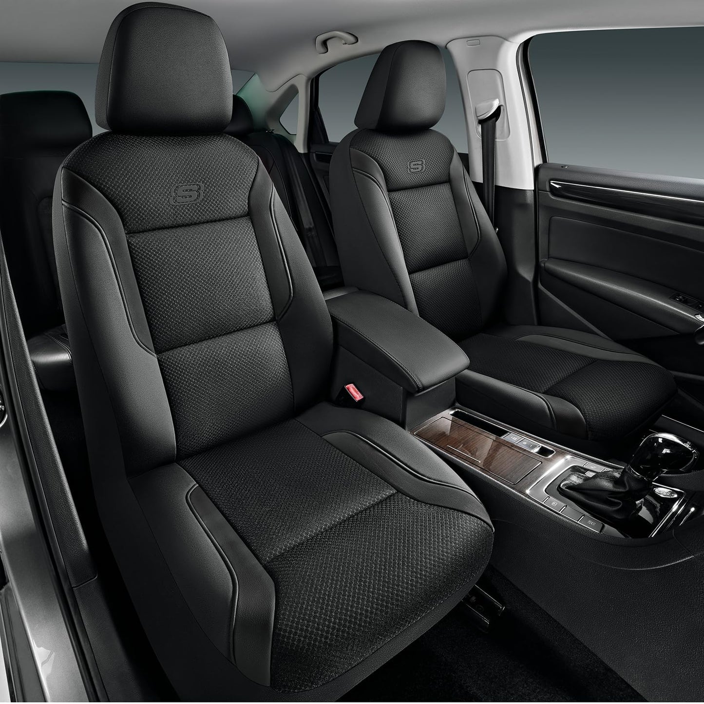 Skechers Memory Foam Leather Car Seat Covers, Air Cool Mesh Thick Seat Covers, Car Seat Covers Front Seats Airbag Compatible, Automotive Comfort for Most Cars, Vans, Trucks, SUV,Black