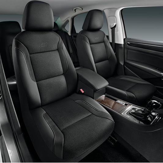 Skechers Memory Foam Leather Car Seat Covers, Air Cool Mesh Thick Seat Covers, Car Seat Covers Front Seats Airbag Compatible, Automotive Comfort for Most Cars, Vans, Trucks, SUV,Black