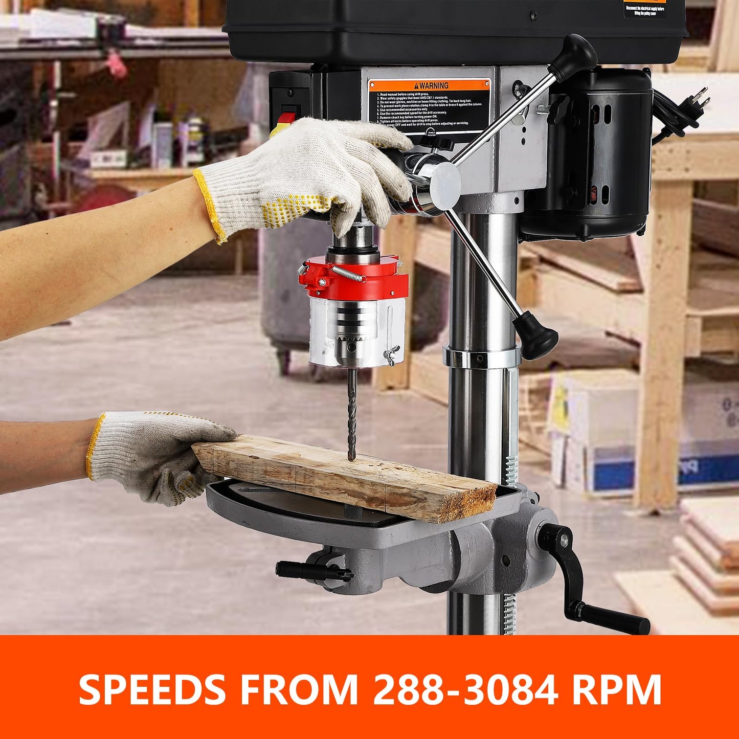 13 in Benchtop Drill Press, 7.5 Amp 120V, 288-3084 RPM Variable Speed Cast Iron Bench Drill Press, 0-45°Tilting Worktable, Tabletop Drilling Machine for Wood Metal