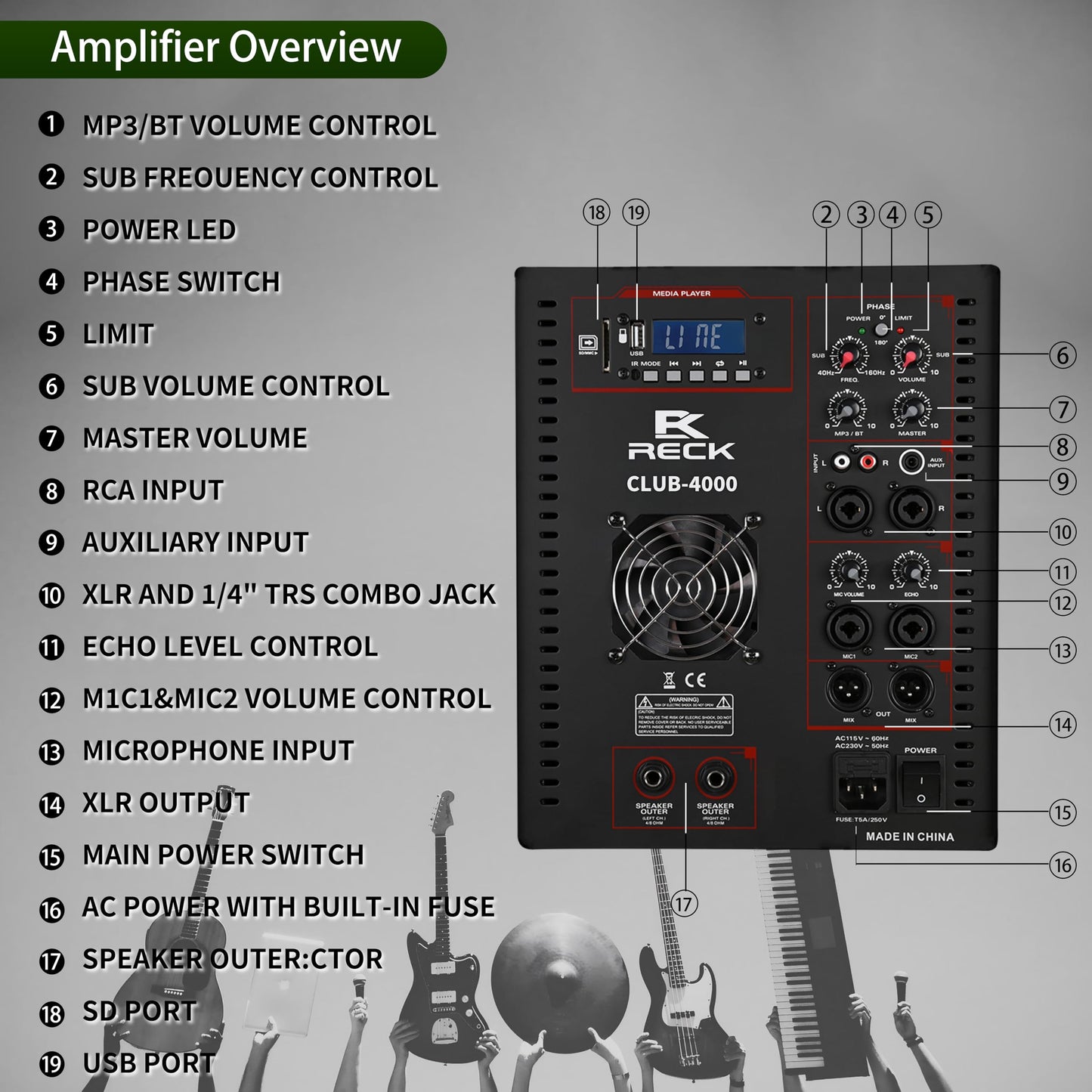 RECK 4000W P.M.P.O Line Array and 18 inch Active Subwoofer Powered PA System | Bluetooth/USB/SD/Remote Control for DJs, Bands, Events,Party