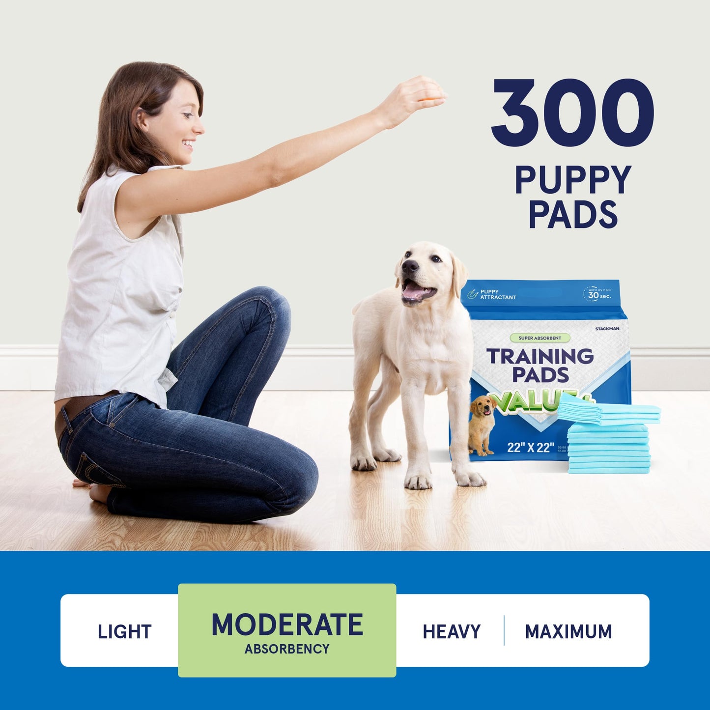 Puppy Pads Pet Pee Pads for Dogs & Puppy Training [300-COUNT] Potty Pads for Dogs 22" x 22" Leak-Proof Dog Pee Pads - Quick-Dry Surface - Heavy Duty Absorbent Disposable Dog Wee Pad Bulk Pack