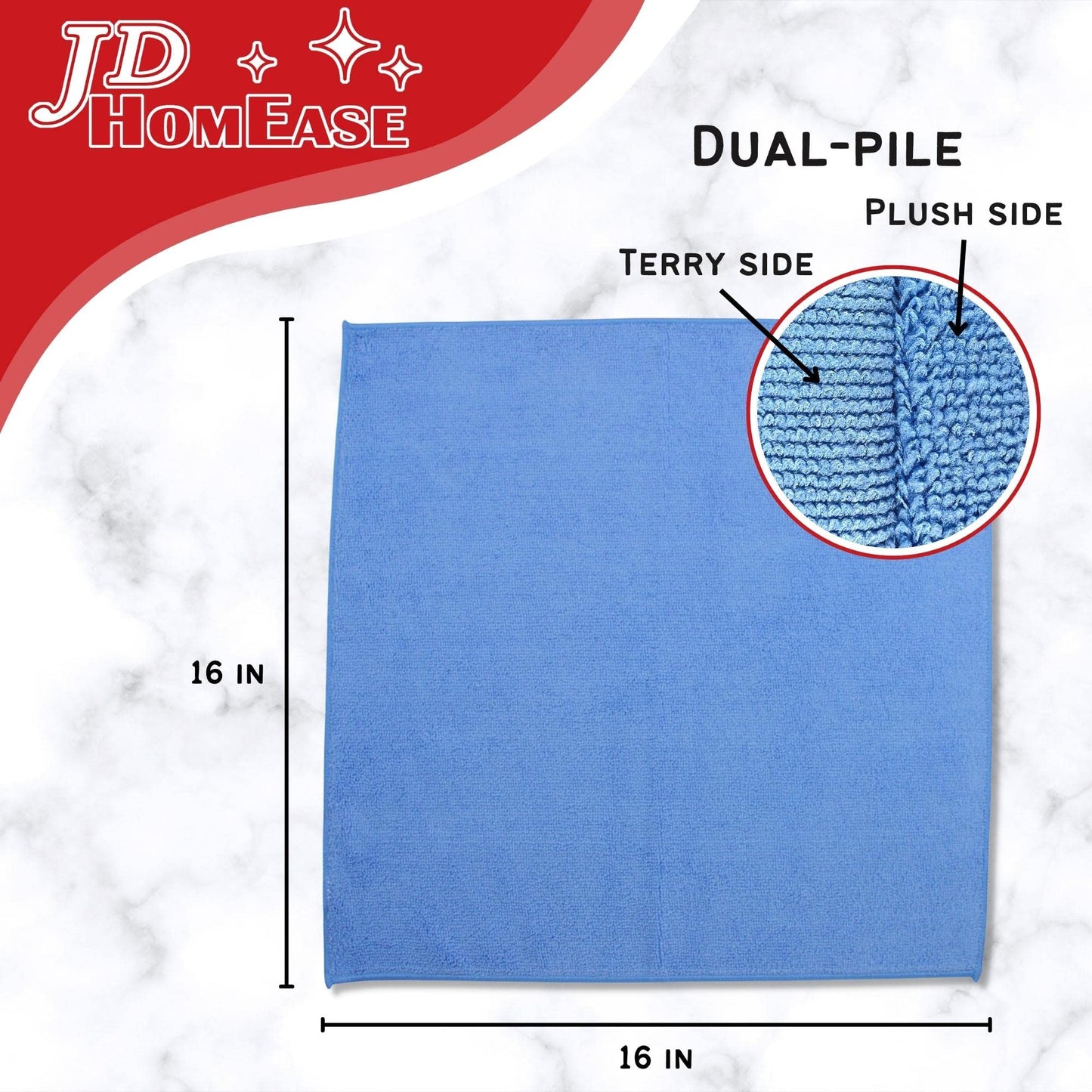 JD Homease Microfiber Cleaning Cloths, 240 Pack, 16"x16", All-Purpose, Softer, Highly Absorbent, Lint-Free, Reusable, Washable Pro Towels, Blue, for House, Kitchen, Bathroom, Car, Office