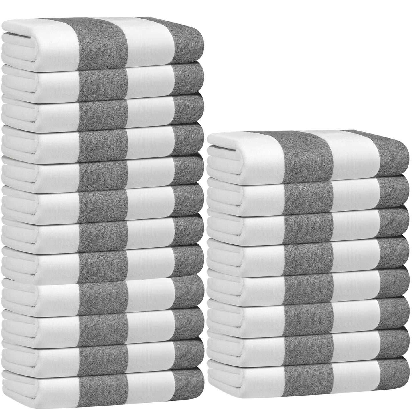 Tranqun 20 Pack Oversized Striped Beach Towels Bulk 30 x 70 Inch Quick Dry Large Beach Pool Towel Absorbent Soft Swim Towels Set for Beach Gym Hiking Pool Backpacking Bath Yoga White Grey