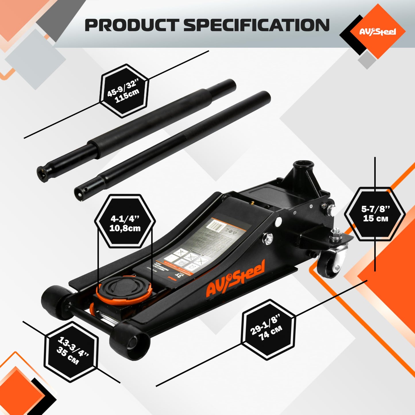 AV Steel Low Profile Floor Jack 3 Ton (6600 lbs), Heavy Duty Hydraulic Jack for Car, Heavy-Duty Floor Jack with Dual Pistons Quick Lift Pump, Car Floor Jack with Lifting Range 3-1/8'' to 19-7/8''