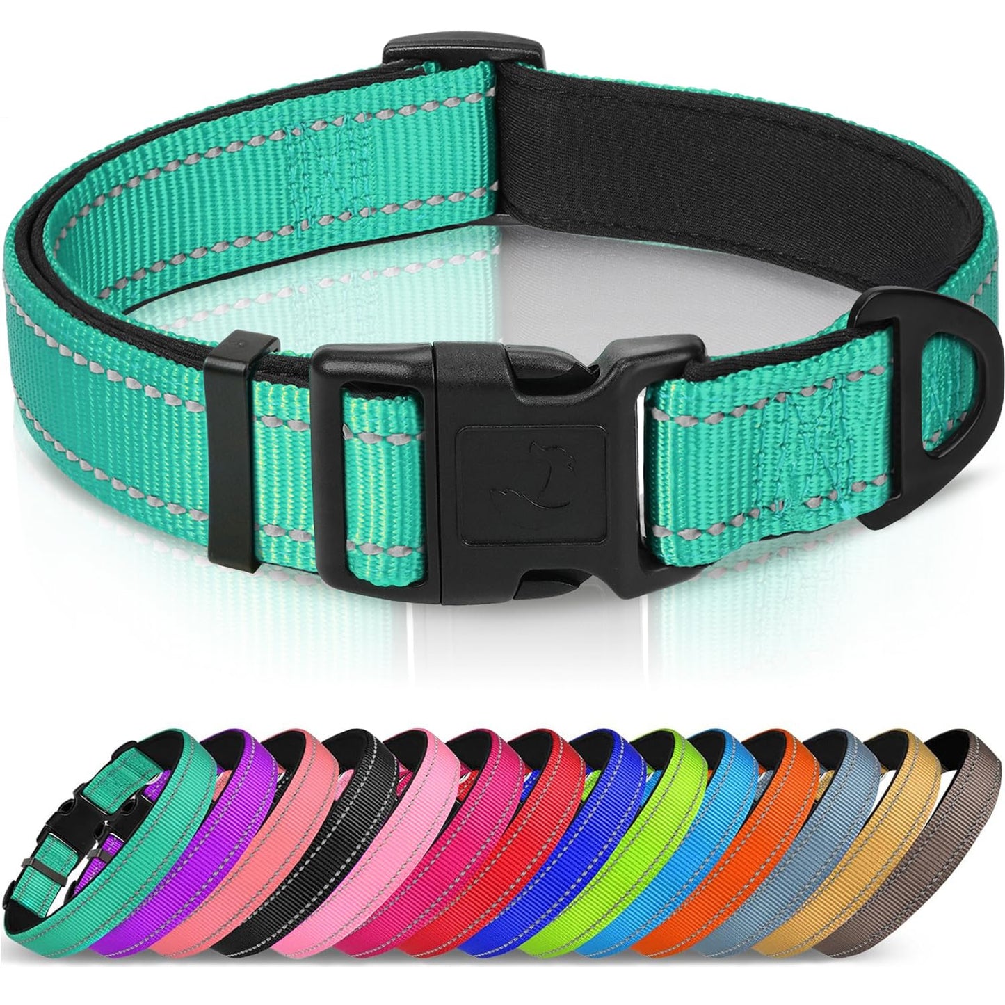 Joytale Reflective Dog Collar,Soft Neoprene Padded Breathable Nylon Pet Collar Adjustable for Medium Dogs,Teal,M