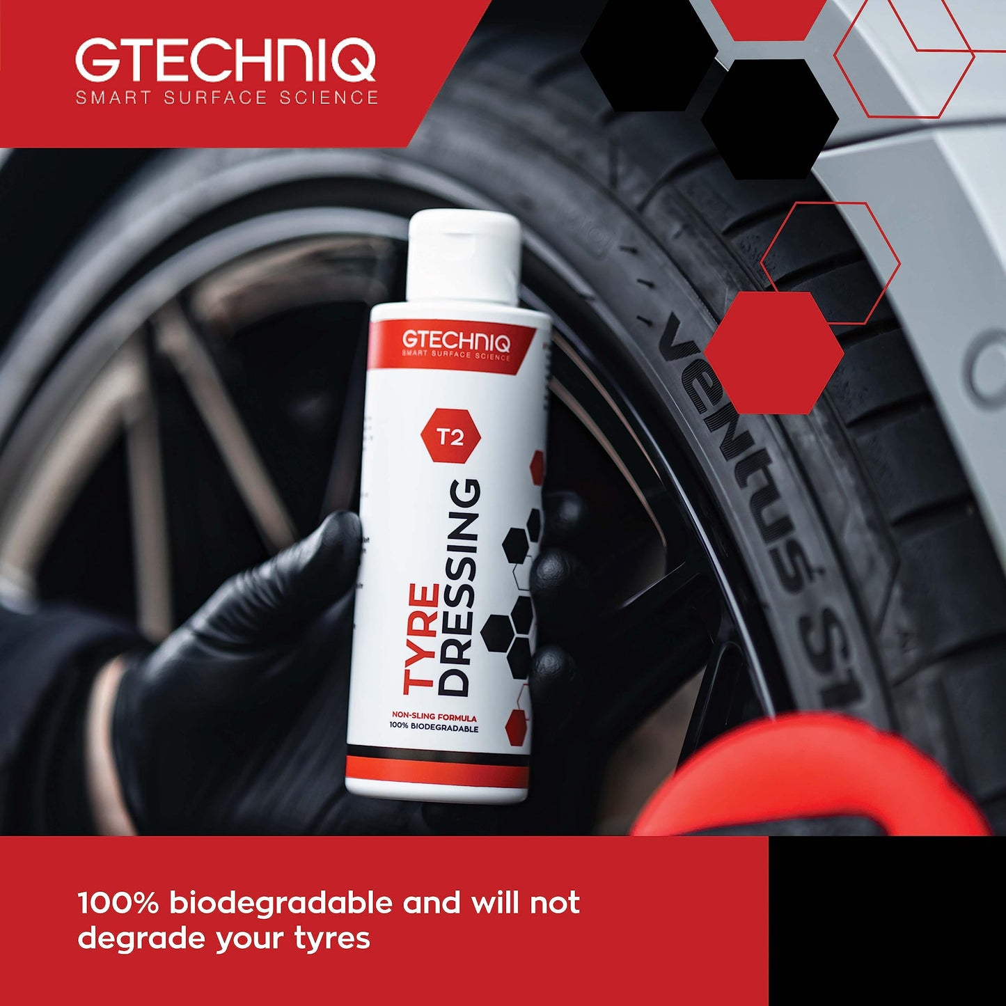 Gtechniq T2 Tyre Dressing for Car Tyre Shine, Car Wheel Cleaner Repels Dirt and Grime, Restores Tyre Black Finish, Anti-Sling Formula, 100% Biodegradable, 250ml