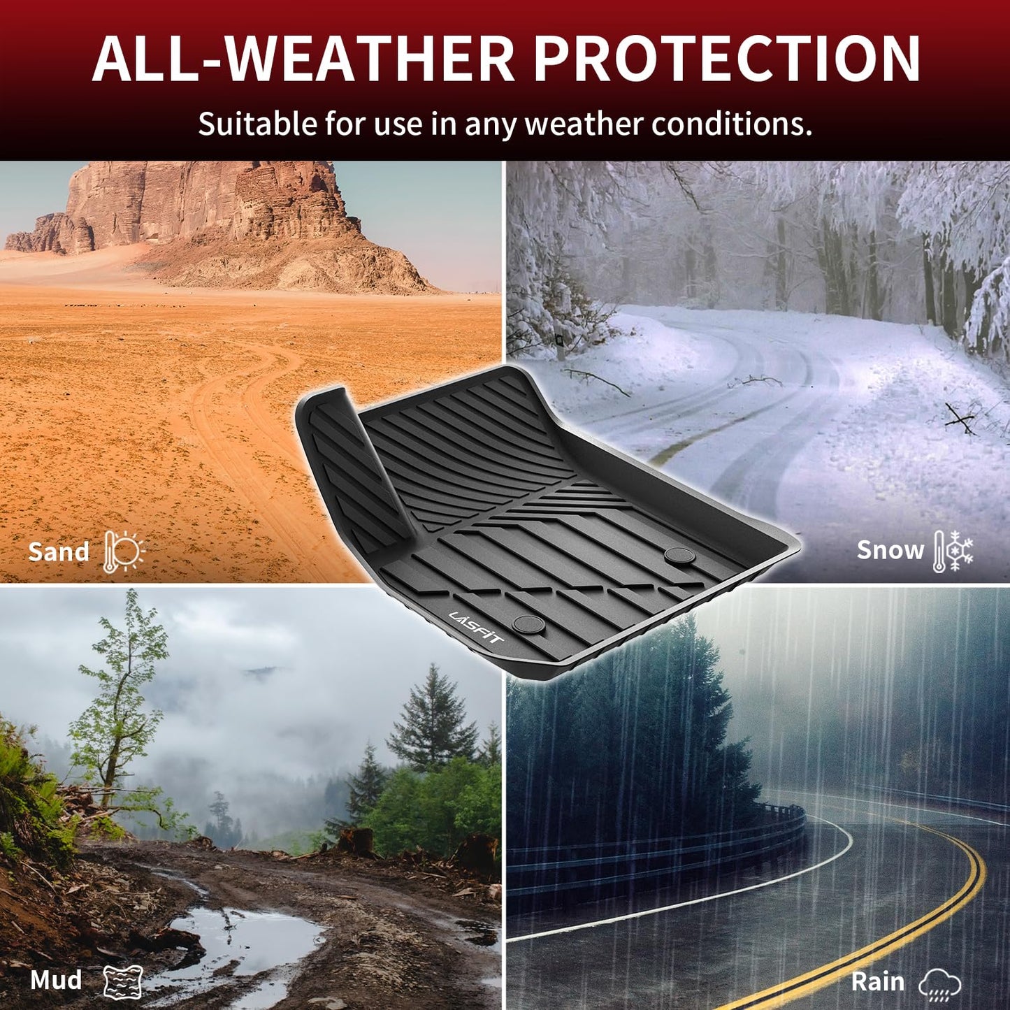 LASFIT Floor Mats for Cadillac XT4 2019-2025, All Weather TPE Custom Fit Automotive Floor Mats for Cars, 1st and 2nd Row Car Floor Mats Full Set for Cadillac XT4 Accessories, 3 PCS, Black