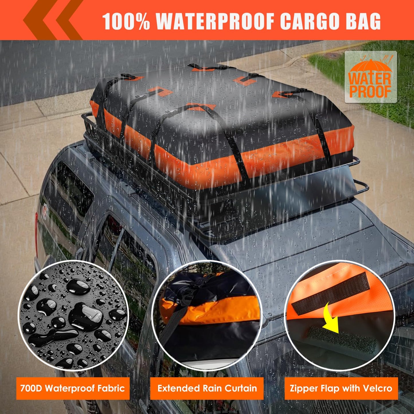 MeeFar Roof Rack Carrier Basket Universal Rooftop 65" X 39" X 6" Large Size Roof Rack + Waterproof Bag 20 Cubic Feet (51" 40" 17"), and Cargo Net with Attachment Hooks, Ratchet Straps