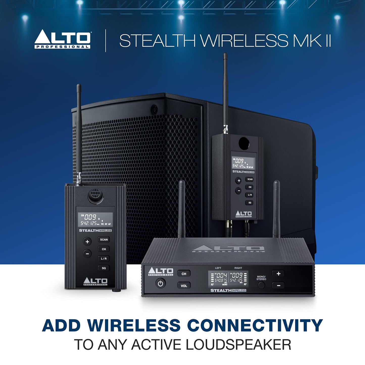 ALTO Stealth Wireless MKII UHF Stereo Wireless Audio System for Active Speakers with Transmitter and 2 Receivers, 2 XLR Ins, Expandable