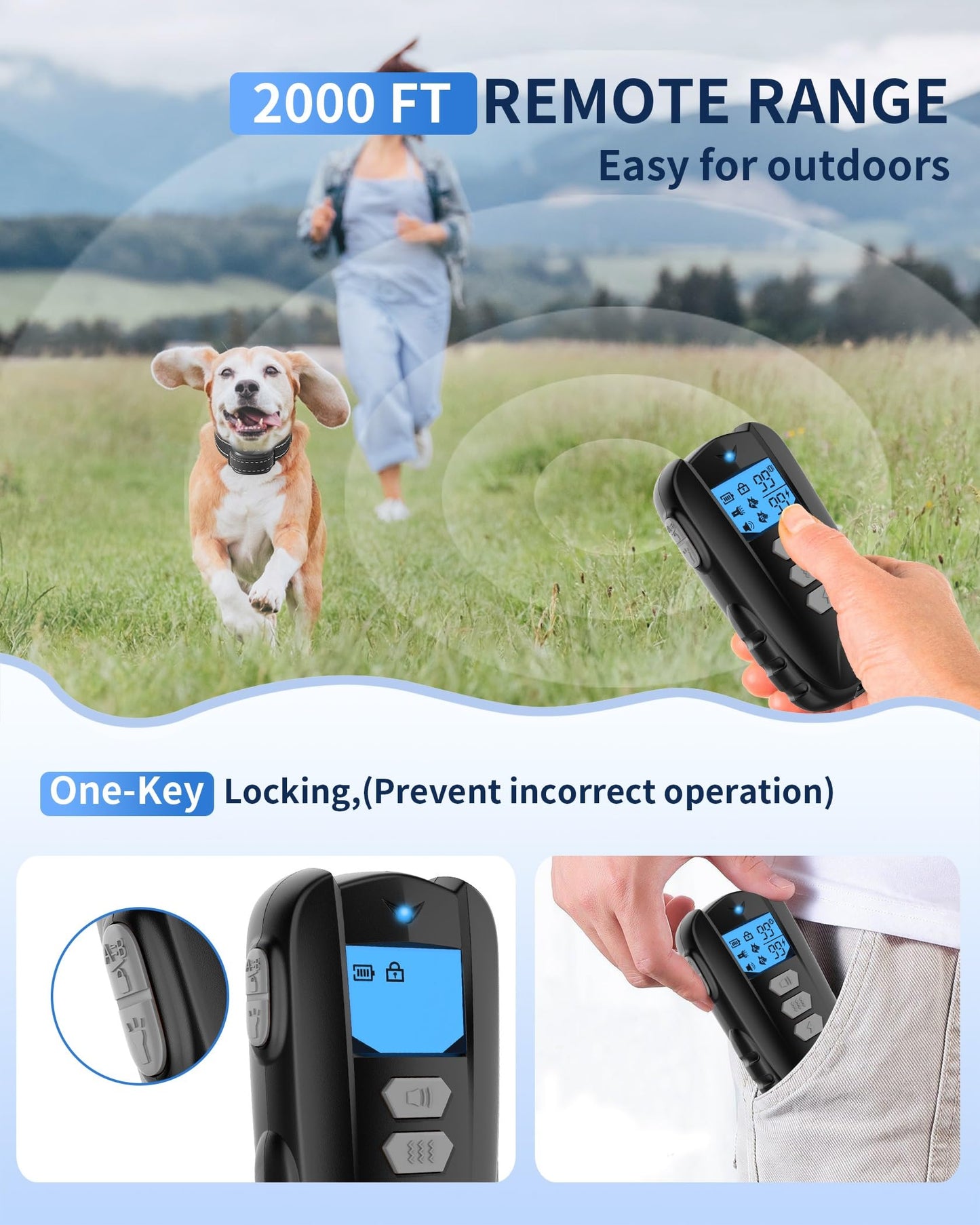 Dog Training Collar with Remote - Waterproof Shock Collar for Dogs Adjustable Levels (1-99) Beep Vibration Shock Flashlight Rechargeable Dog E Collar for Training Small Medium and Large Dogs