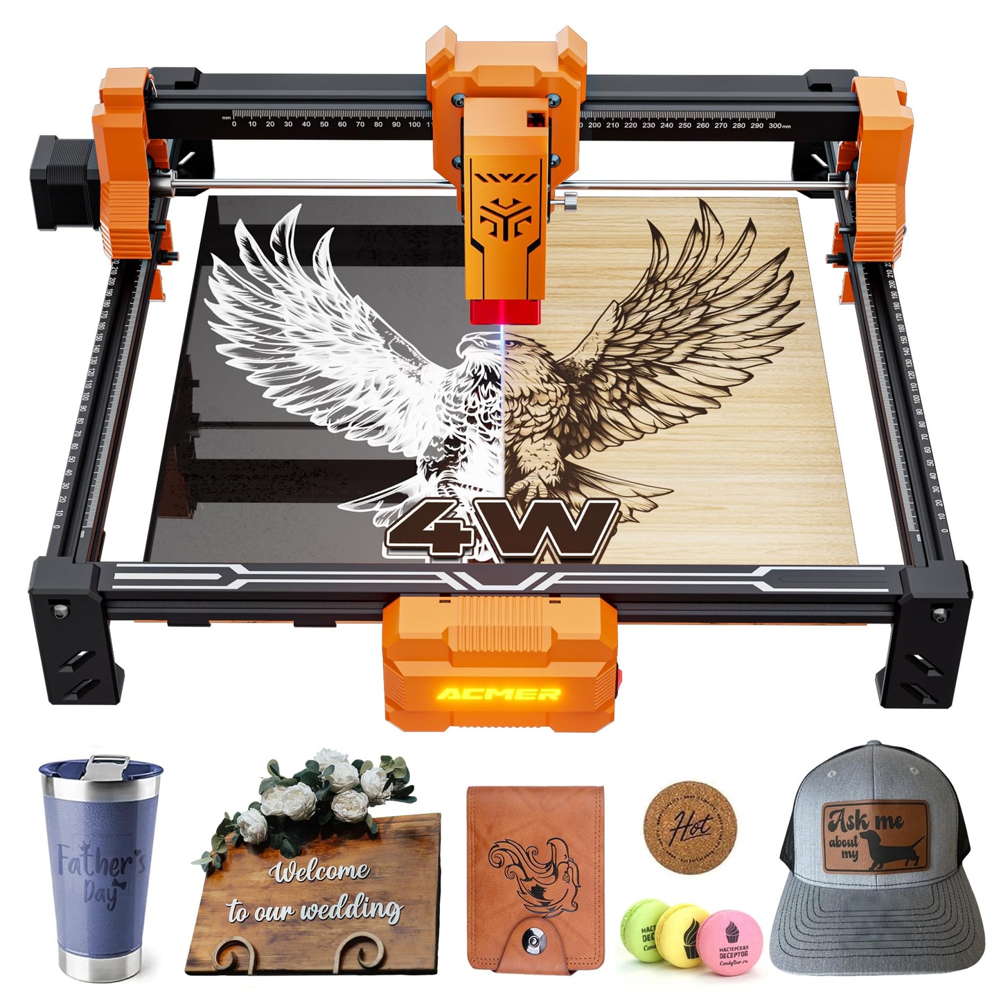 Laser Engraver,ACMER Laser Engraver Machine S2 4W Higher Accuracy DIY Wood Cutter and Engraving Machine with Working Area 300x300mm,0.08mm Laser Spot,CNC Router Machine for Wood Acrylic Metal Glass.