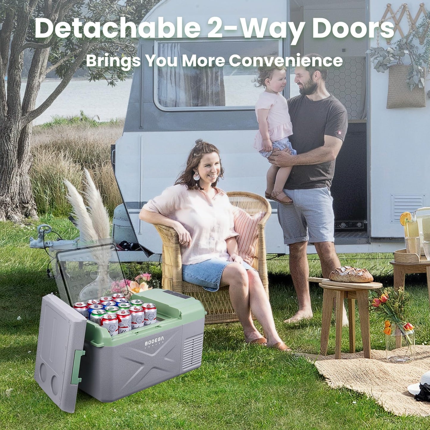 BODEGACOOLER 12 Volt Car Refrigerator, 18 Quart Portable Freezer, Car Fridge -4℉-68℉, Compressor Electric Cooler 12/24V DC100-240 Volt AC for Outdoor RV Camping Travel Vehicles Home Use