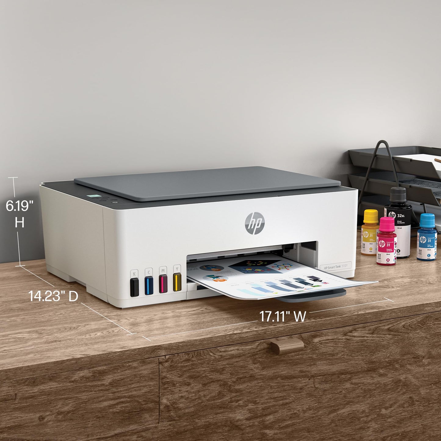 HP Smart Tank 5101 Wireless All-in-One Ink Tank Printer, Scanner, Copier with 2 years of ink and 100 sheets of photo paper included, Best-for-home, Refillable, AI-enabled (1F3Y0A)