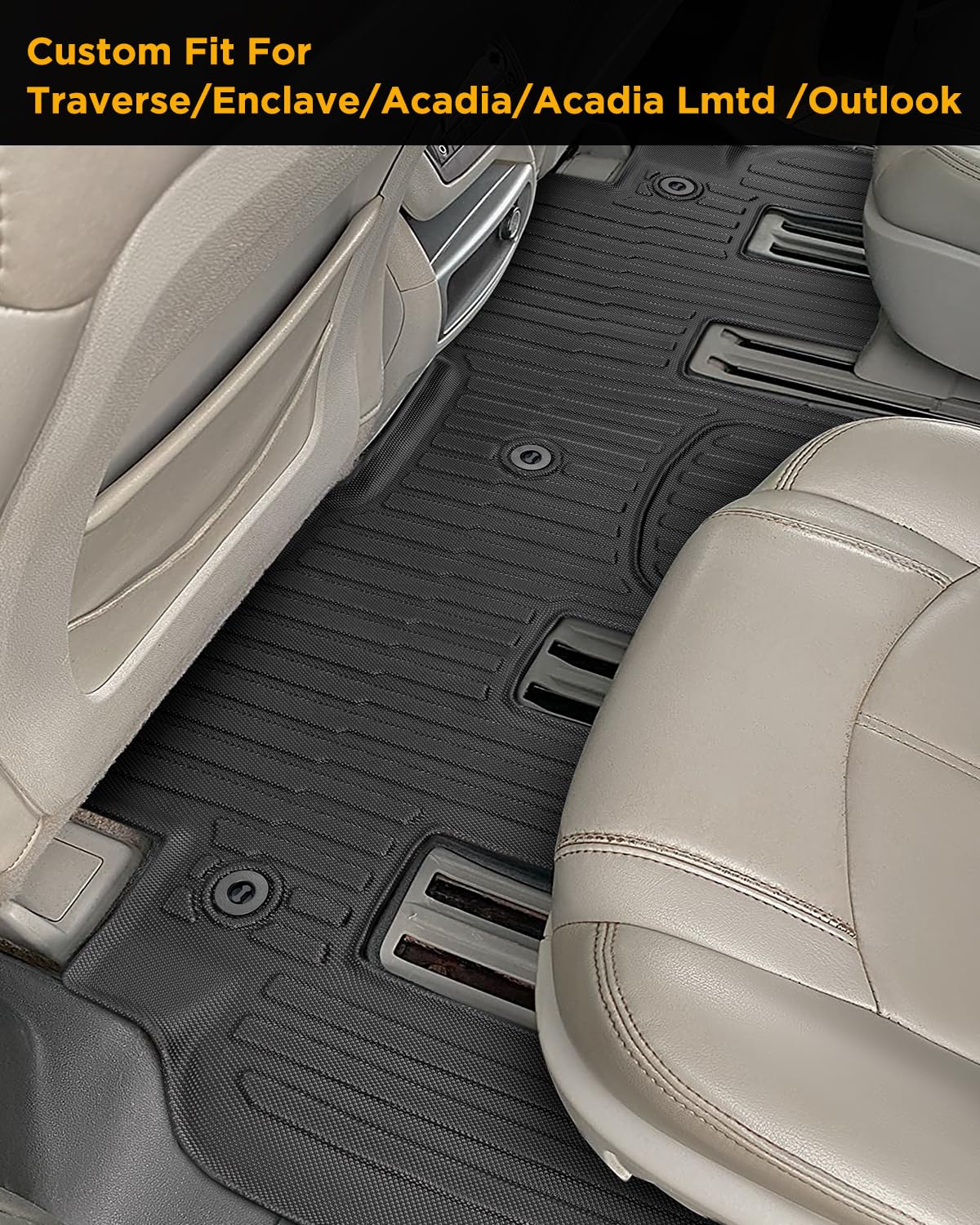 All Weather Floor Mats Custom Fit for Chevy Traverse 2009-2017 (Only Fits Captain's Chairs), Front Backseat Row Liners for GMC Acadia 2007-2017, Full Interior Protection TPE Rubber Car Accessories
