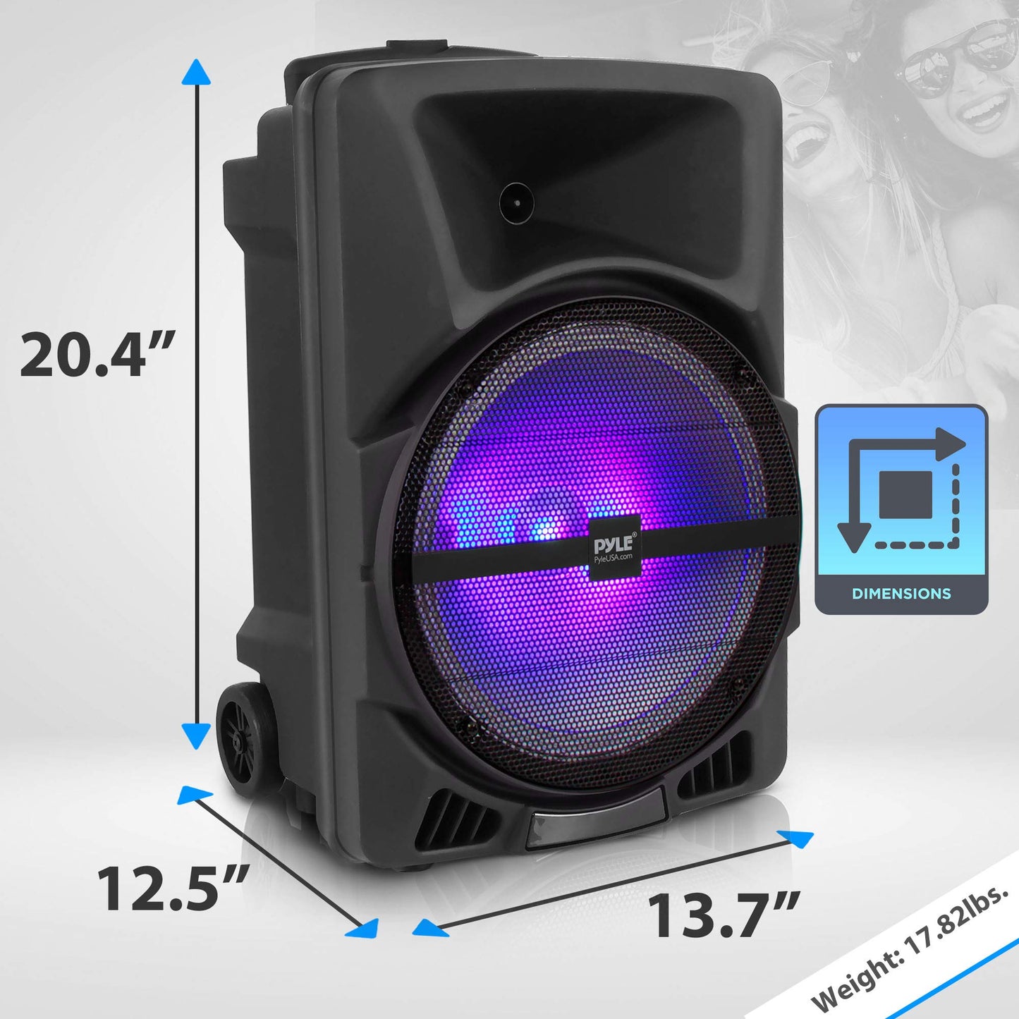 Pyle Wireless Portable PA Speaker System - 800W Powered Bluetooth Indoor & Outdoor DJ Stereo Loudspeaker with MP3 AUX 3.5mm Input, Flashing Party Light & FM Radio-PPHP1244B,Black