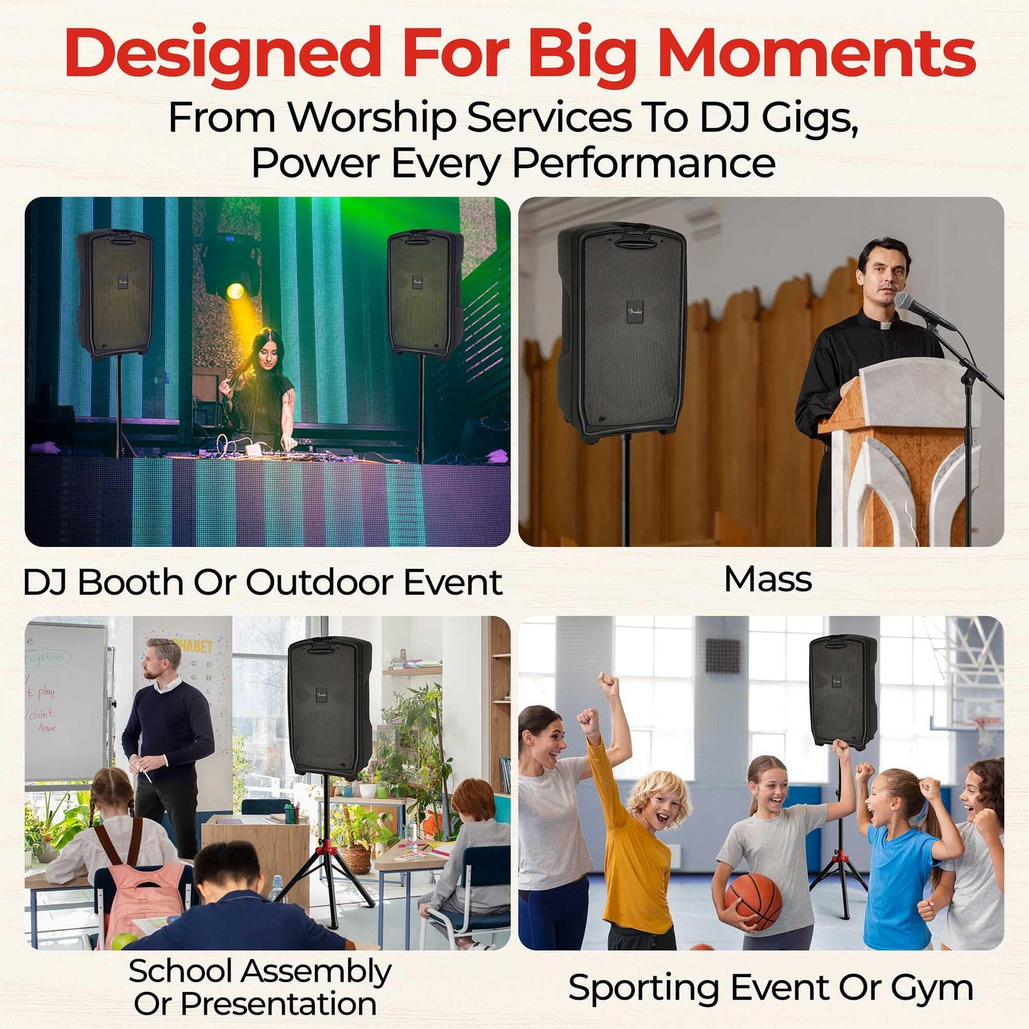 Fender Passport Venue S2 Portable PA System Bundle with Compact Speaker Stands, Microphone, Mic Stand Clip, XLR Cable, and Instrument Cable